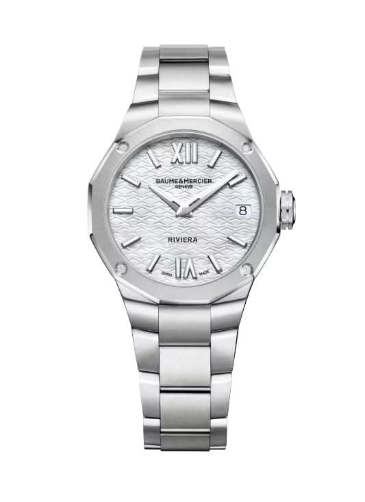 Baume et Mercier Luxury Watch Baume et Mercier Riviera Steel Mother of Pearl Ladies Quartz Watch 10729