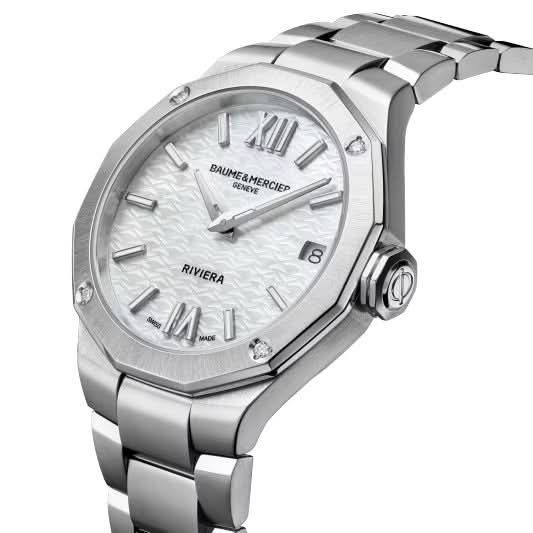Baume et Mercier Luxury Watch Baume et Mercier Riviera Steel Mother of Pearl Ladies Quartz Watch 10729