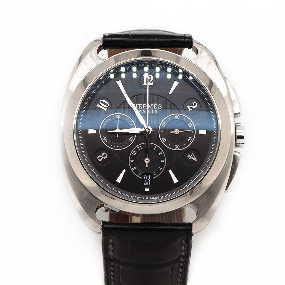 Baume et Mercier Luxury Watches Hermès Steel Gents Automatic Watch with Black Hermès Strap