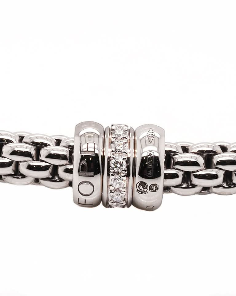 FOPE Designer Jewellery 18ct White Gold FOPE Solo Flex’It Bracelet with Diamond-Set Tri Rondel – 62106BX_BB