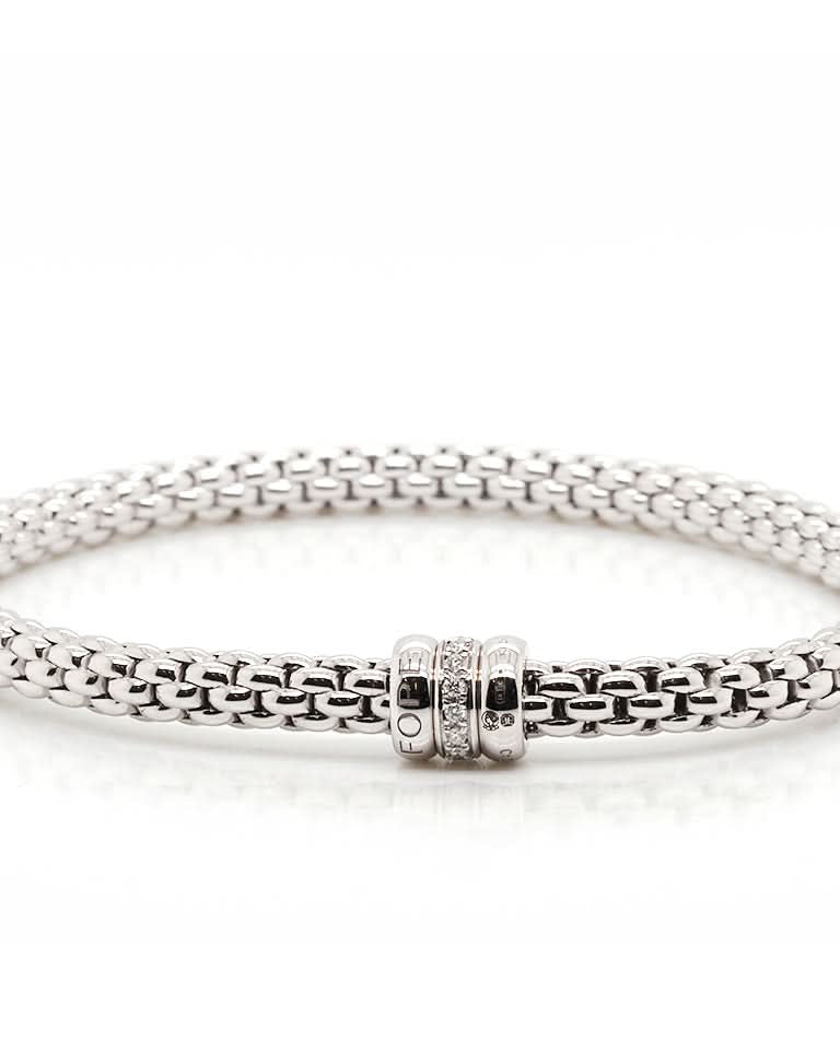 FOPE Designer Jewellery 18ct White Gold FOPE Solo Flex’It Bracelet with Diamond-Set Tri Rondel – 62106BX_BB