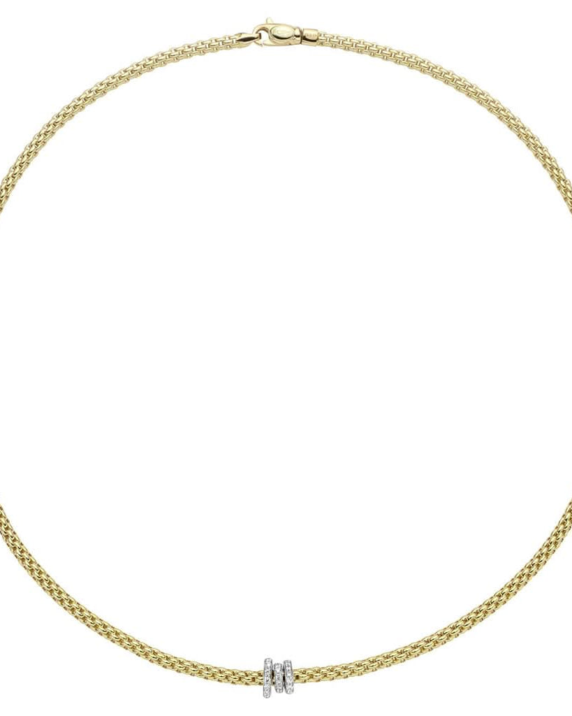 FOPE Designer Jewellery FOPE 18ct Gold Prima Necklace with White Gold and Pave Diamond Rondels 74408CX-PB-G