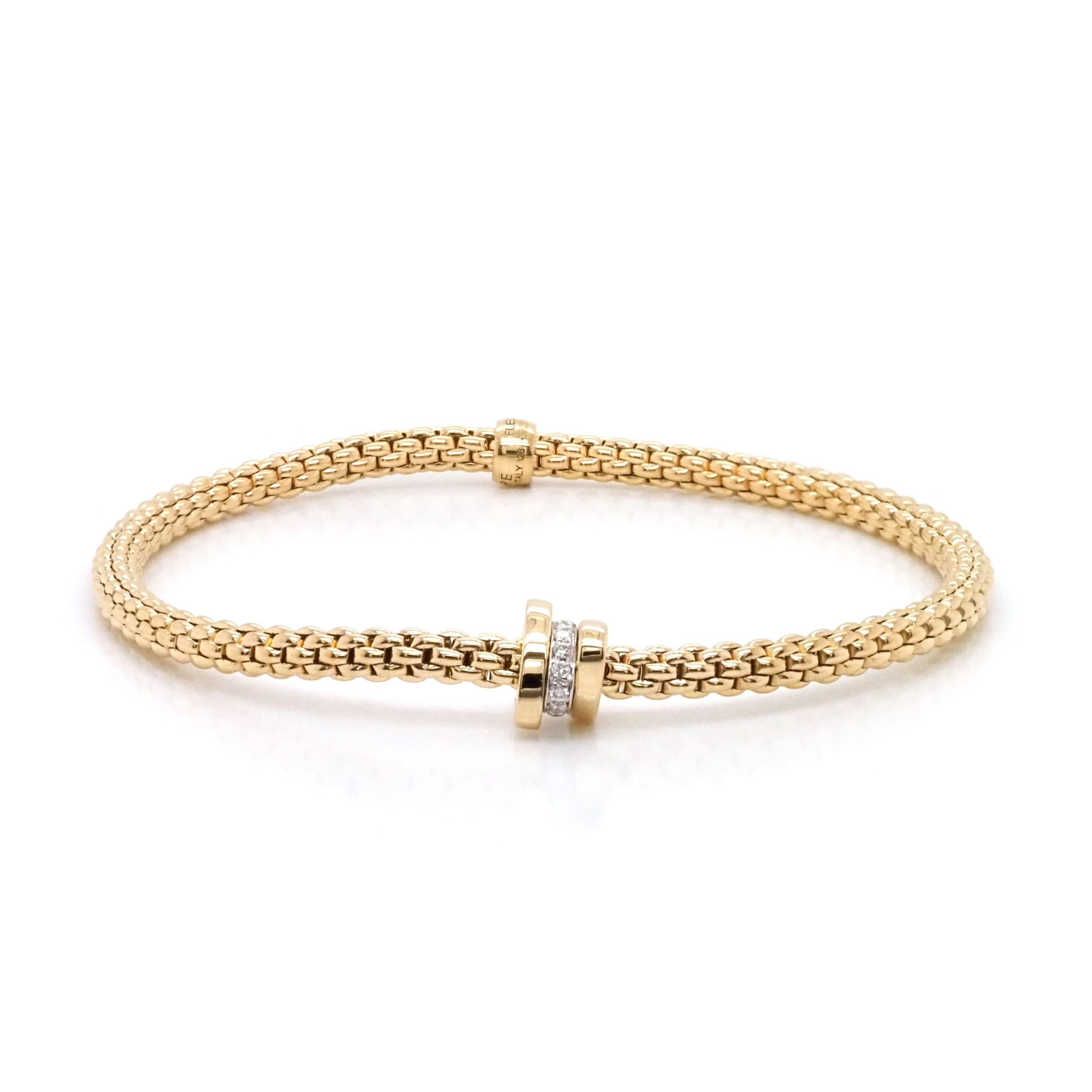 FOPE Designer Jewellery FOPE 18ct Yellow Gold Flex’it Bracelet with Diamond Set and Plain Rondels 744B