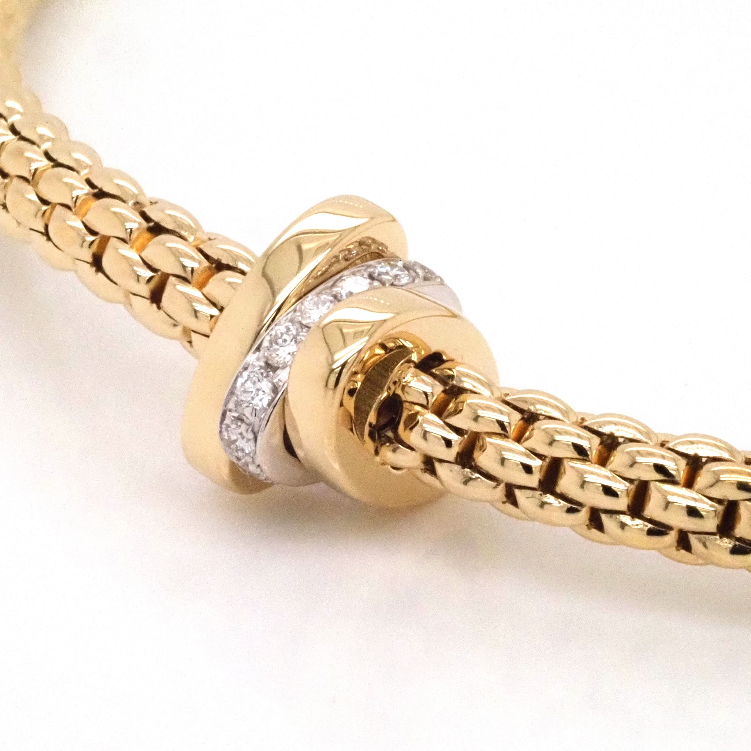 FOPE Designer Jewellery FOPE 18ct Yellow Gold Flex’it Bracelet with Diamond Set and Plain Rondels 744B