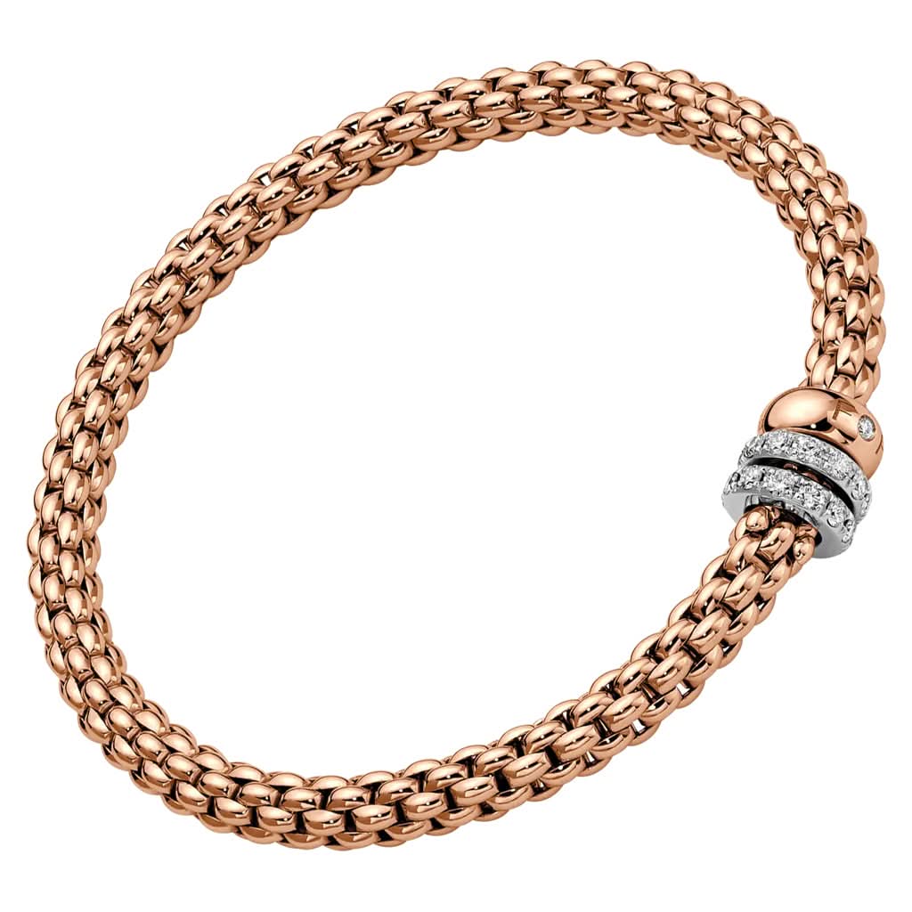 FOPE Designer Jewellery FOPE SOLO 18ct Rose Gold 'Flex'it' Bracelet with Diamond-Set Rondels