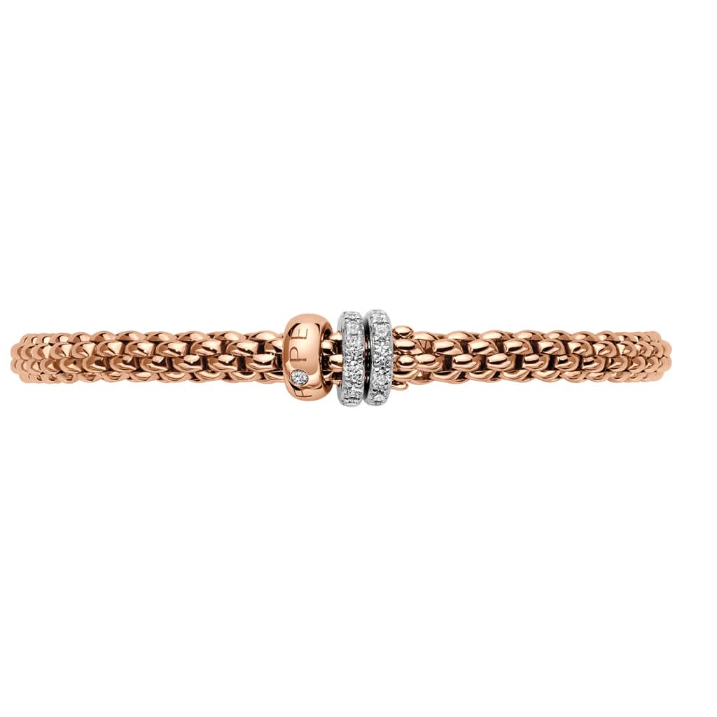 FOPE Designer Jewellery FOPE SOLO 18ct Rose Gold 'Flex'it' Bracelet with Diamond-Set Rondels