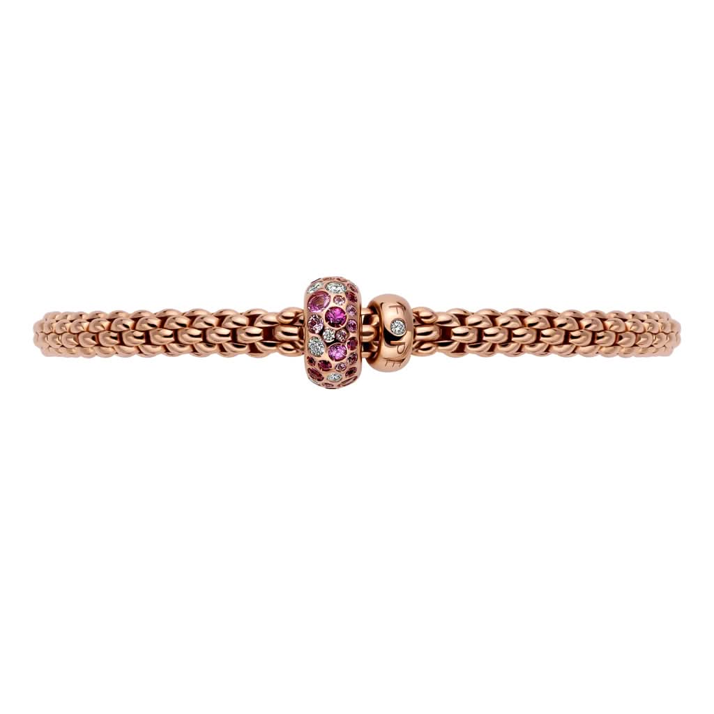 FOPE Designer Jewellery FOPE Solo 18ct Rose Gold 'Flex'it' Bracelet with Pink Sapphire and Diamond-set Rondel
