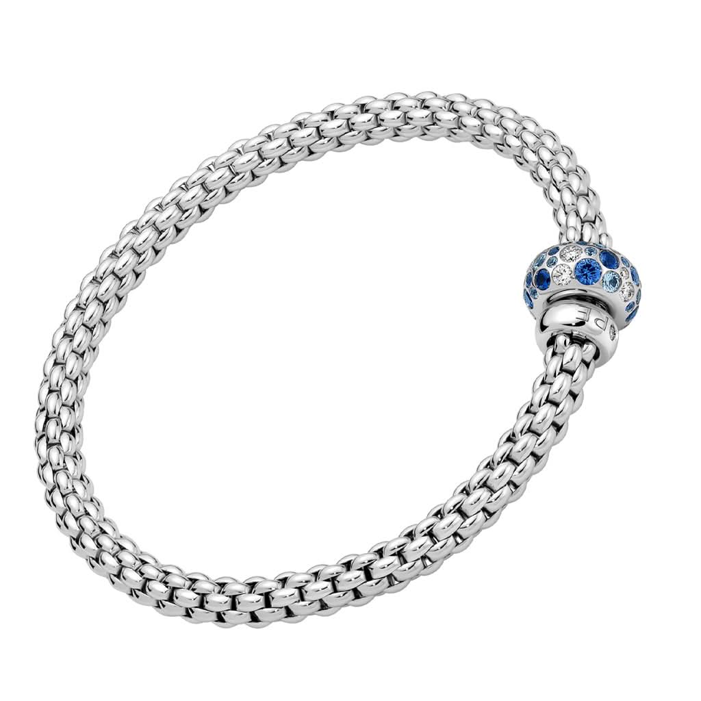 FOPE Designer Jewellery FOPE Solo 18ct White Gold 'Flex'it' Bracelet with Sapphire and Diamond-set Rondel
