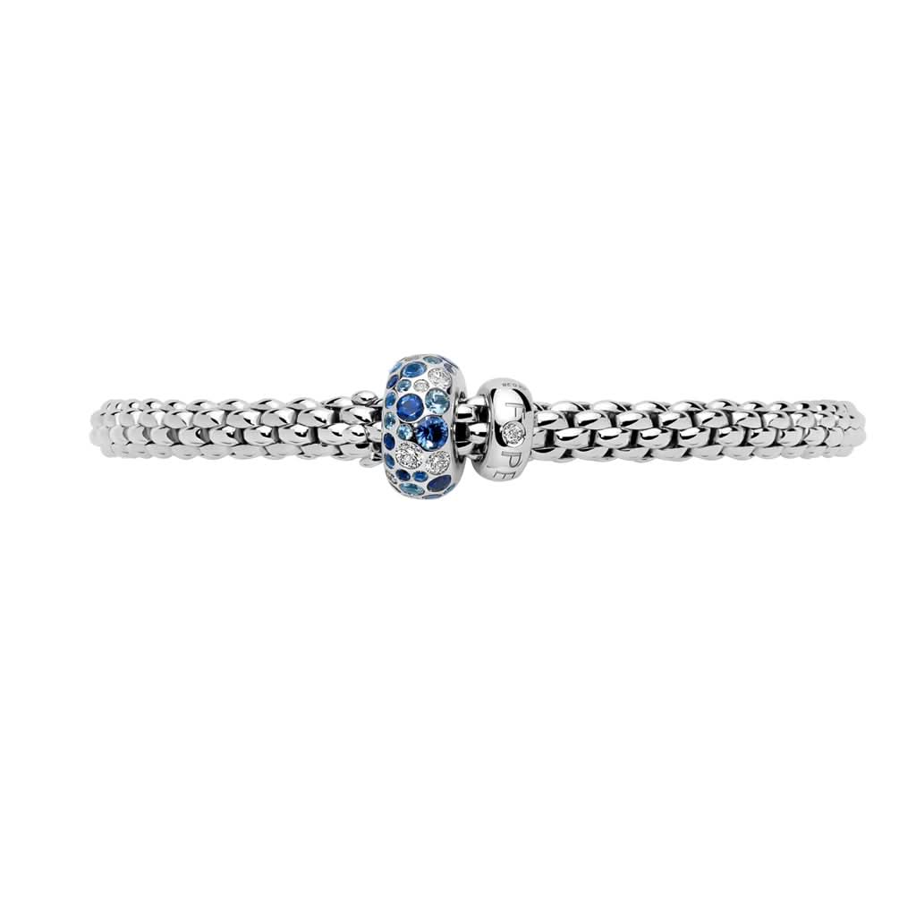 FOPE Designer Jewellery FOPE Solo 18ct White Gold 'Flex'it' Bracelet with Sapphire and Diamond-set Rondel