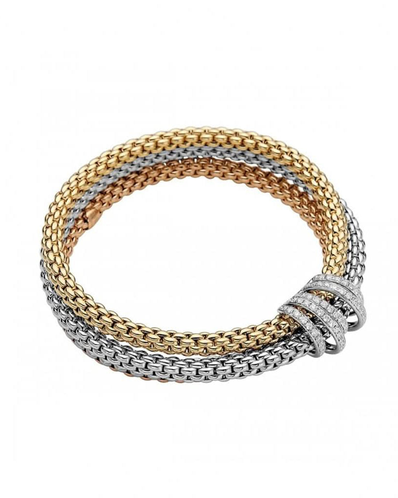 FOPE Designer Jewellery FOPE SOLO MiaLuce 18ct White, Rose and Yellow Gold Bracelet with Diamond-Set Rondels