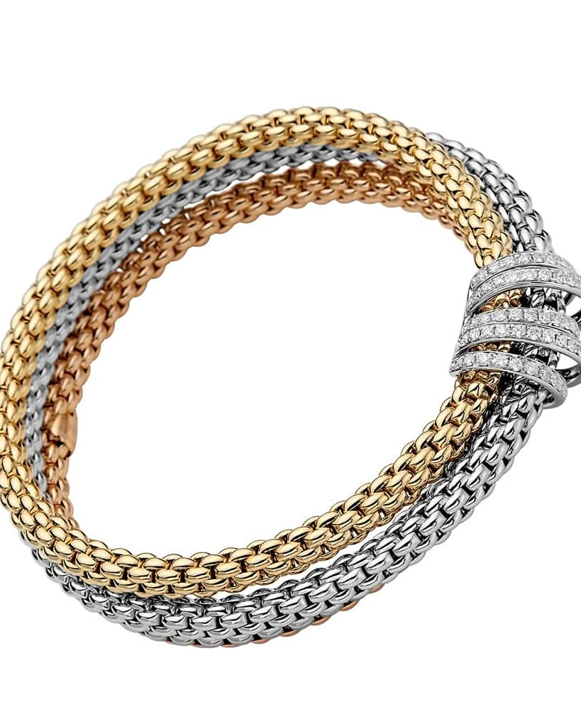 FOPE Designer Jewellery FOPE SOLO MiaLuce 18ct White, Rose and Yellow Gold Bracelet with Diamond-Set Rondels