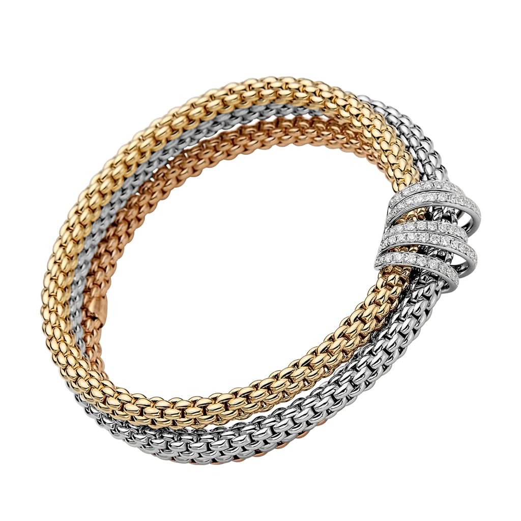 FOPE Designer Jewellery FOPE SOLO MiaLuce 18ct White, Rose and Yellow Gold Bracelet with Diamond-Set Rondels