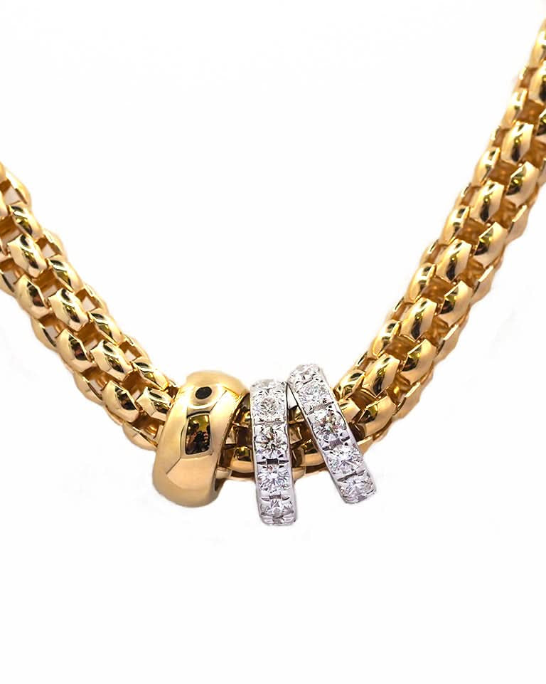 FOPE Jewellery 18ct Yellow Gold Fope Rope Necklace with Diamond Set 18ct White Gold Rondel | SOLO Collection
