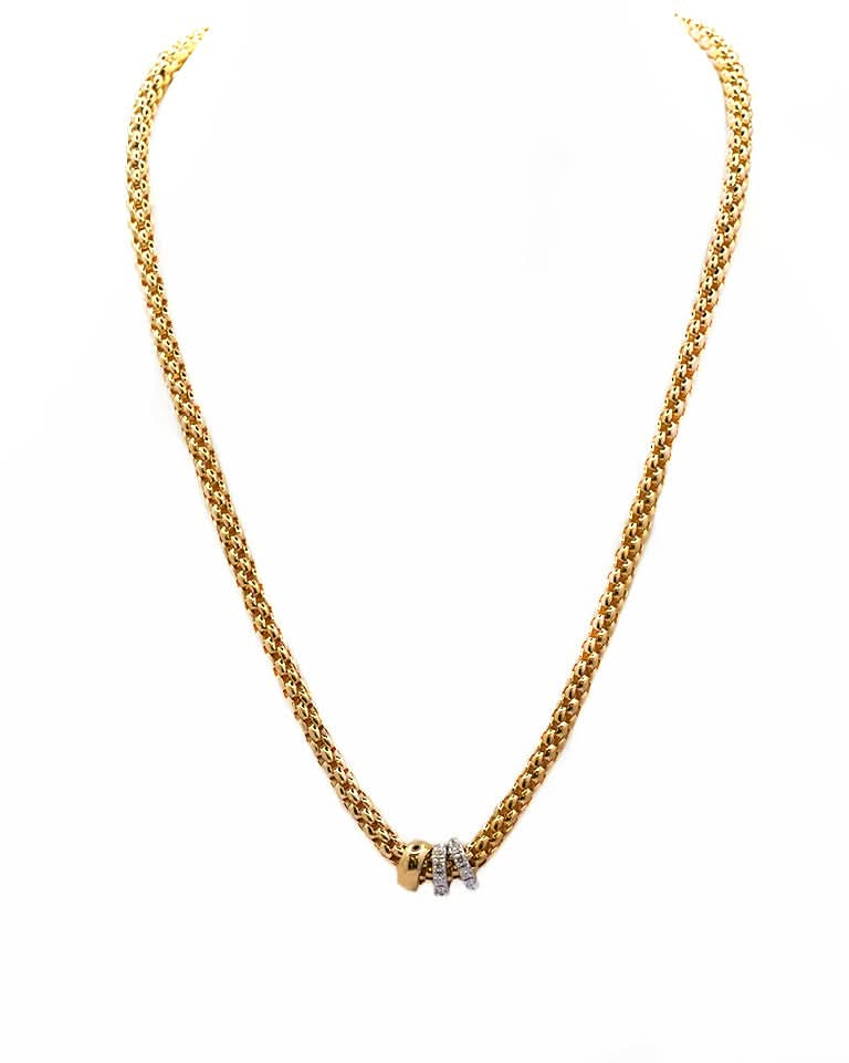 FOPE Jewellery 18ct Yellow Gold Fope Rope Necklace with Diamond Set 18ct White Gold Rondel | SOLO Collection