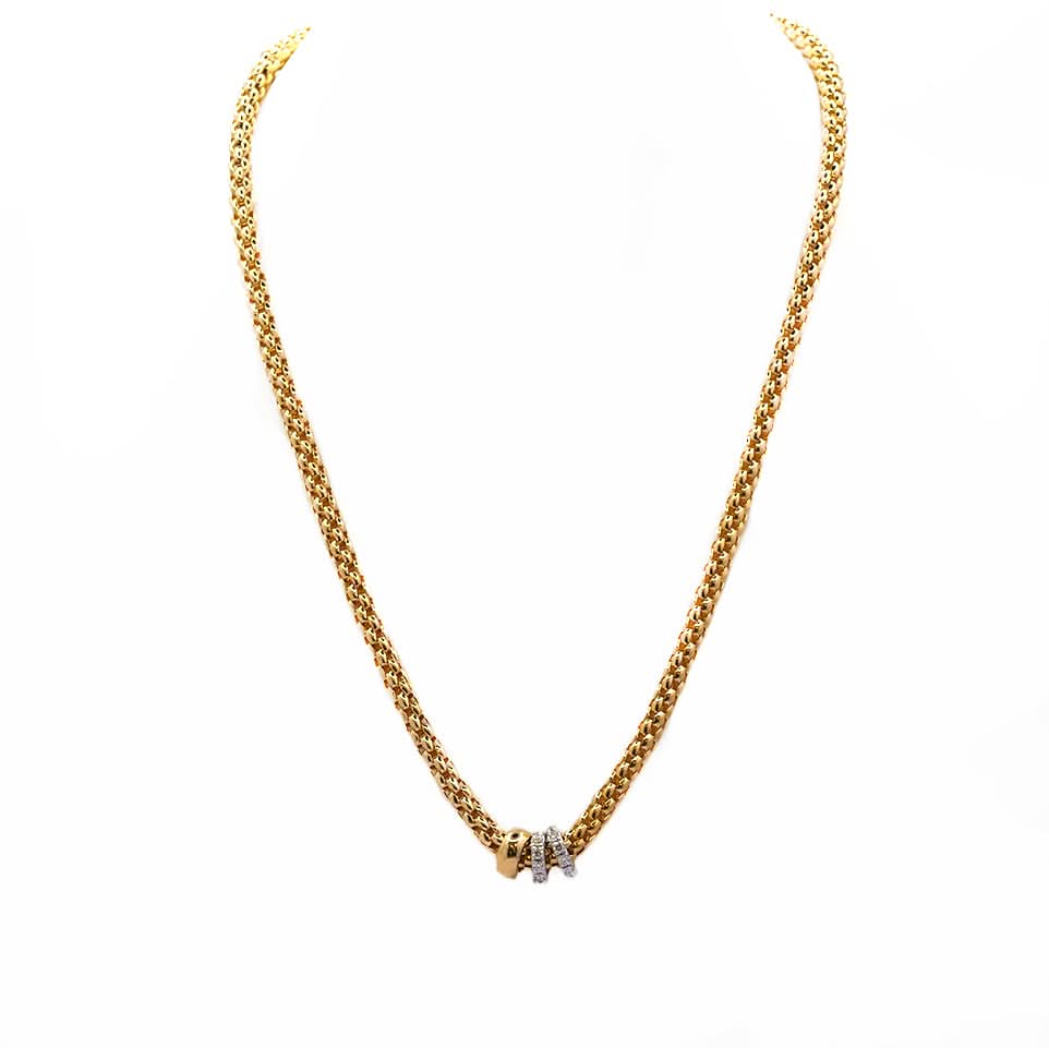 FOPE Jewellery 18ct Yellow Gold Fope Rope Necklace with Diamond Set 18ct White Gold Rondel | SOLO Collection