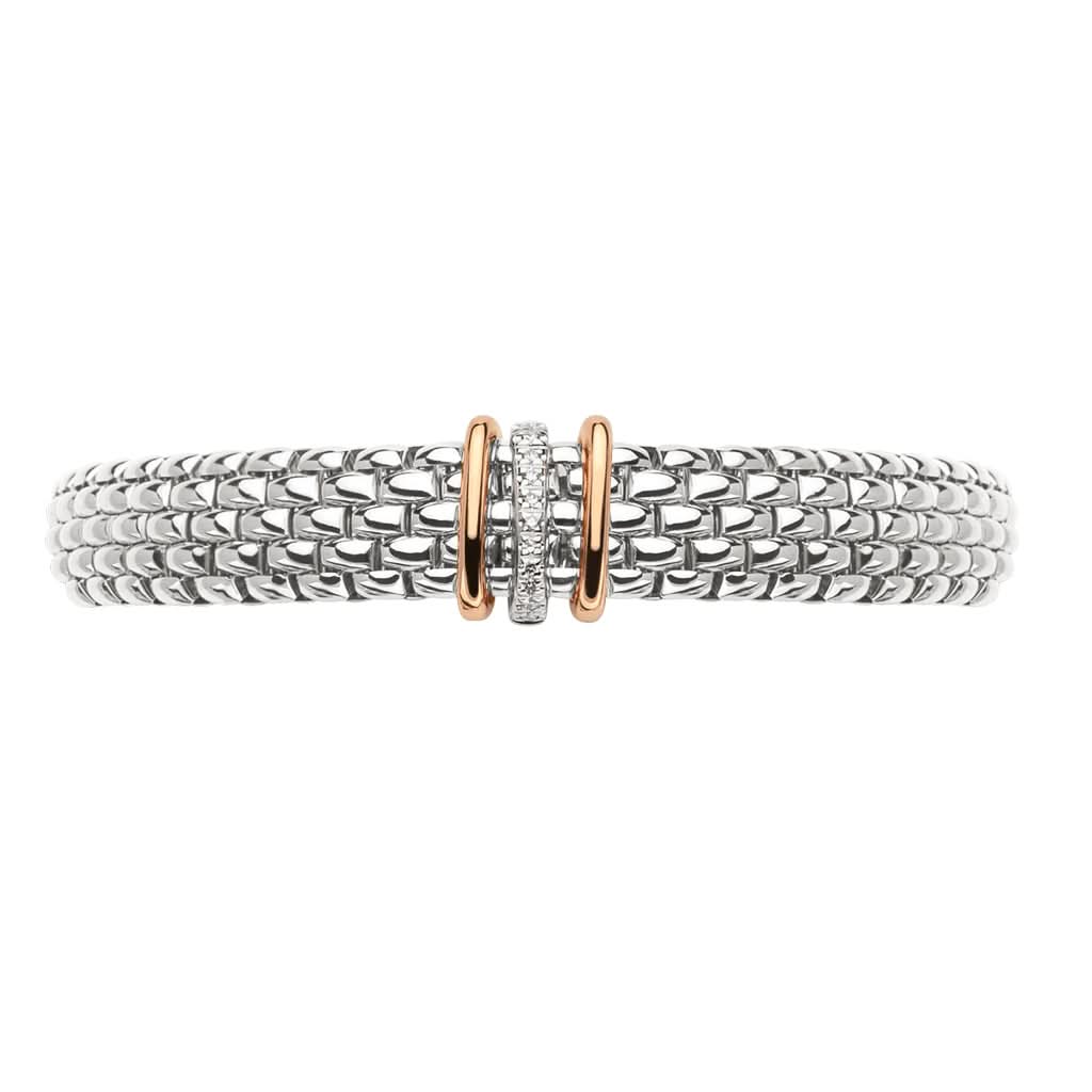 FOPE Jewellery FOPE 18ct White Gold Panorama Bracelet with Rose Gold Diamond-Set Rondel