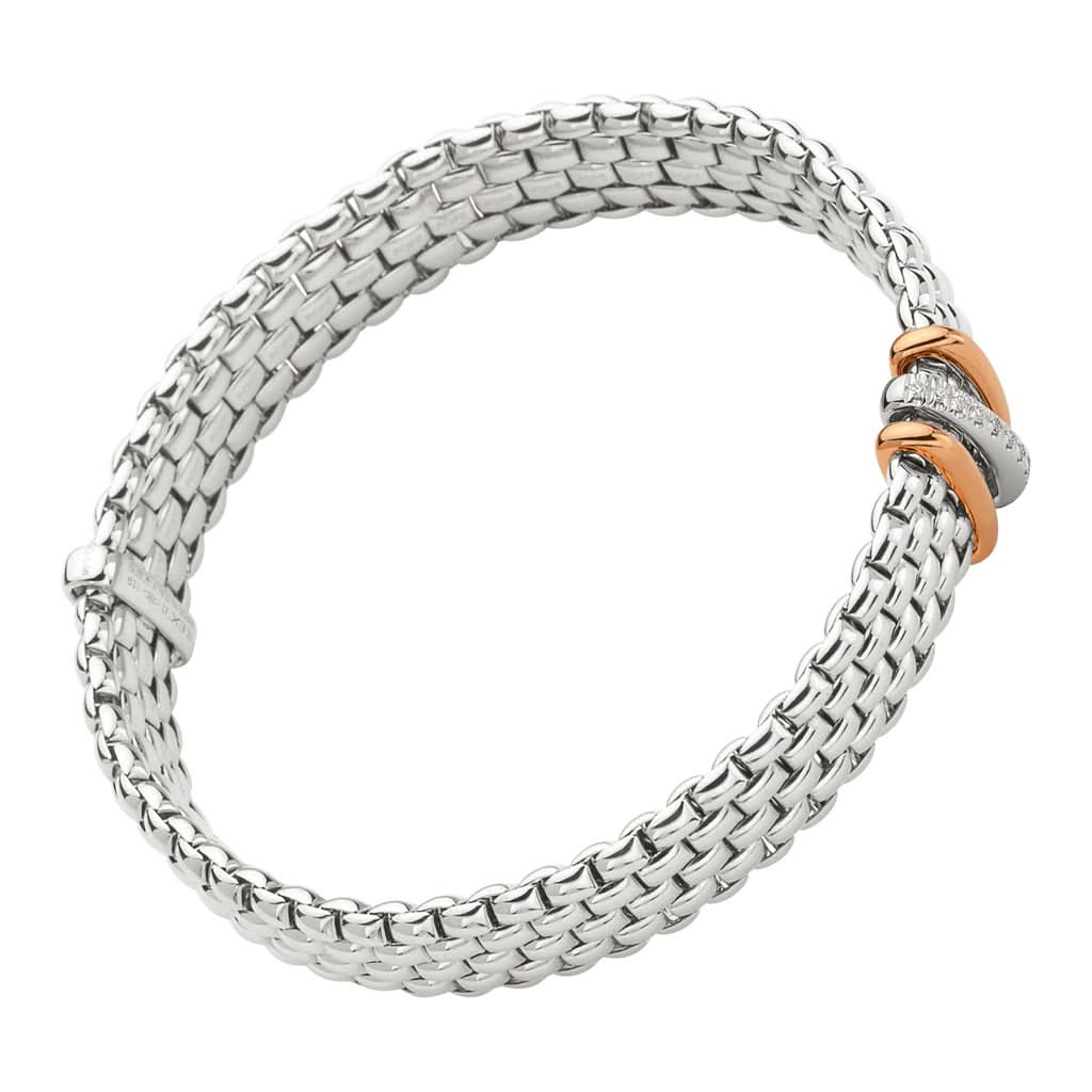 FOPE Jewellery FOPE 18ct White Gold Panorama Bracelet with Rose Gold Diamond-Set Rondel