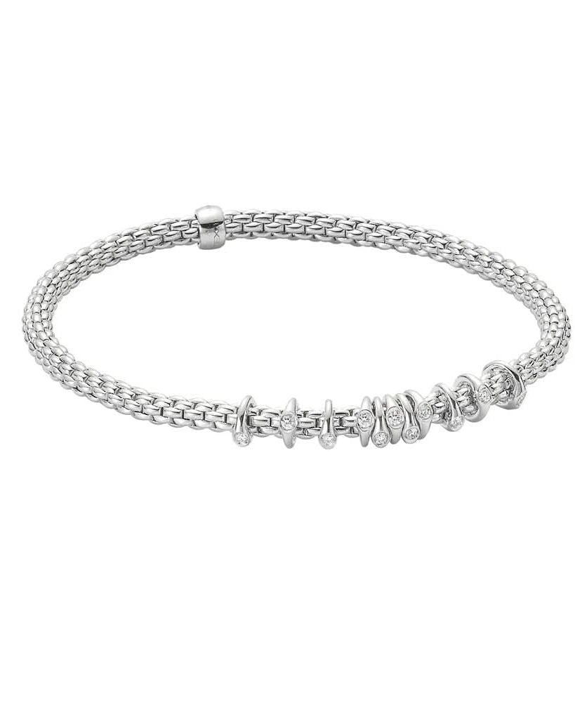 FOPE Jewellery FOPE 18ct White Gold Prima Flex'It Bracelet with Floating Diamond-Set Rondels