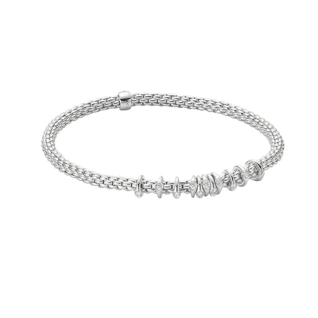 FOPE Jewellery FOPE 18ct White Gold Prima Flex'It Bracelet with Floating Diamond-Set Rondels