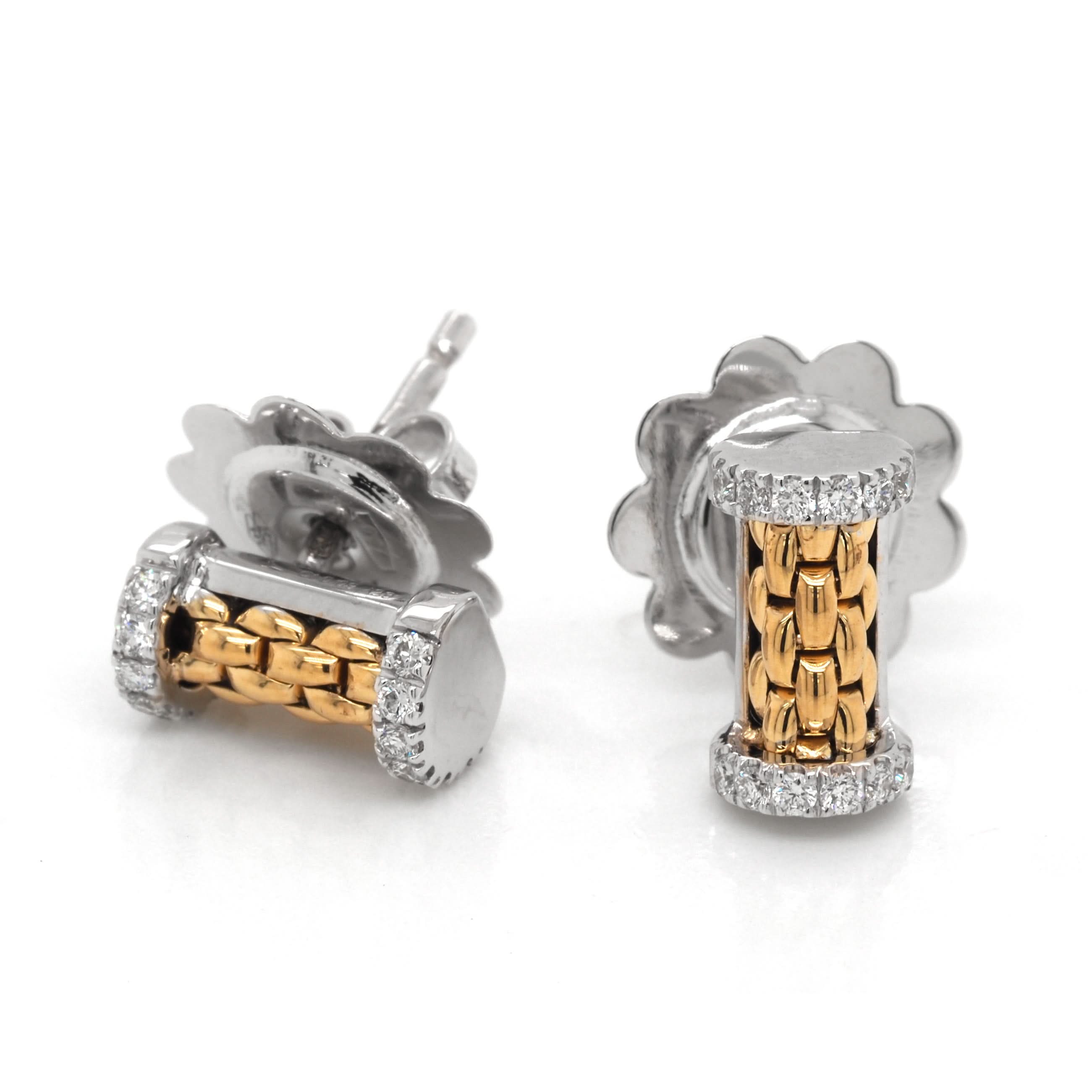 FOPE Jewellery FOPE 18ct Yellow and White Gold Essentials Diamond-Set Stud Bar Earrings