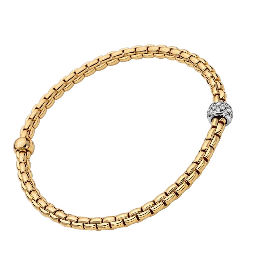 FOPE Jewellery FOPE 18ct Yellow Gold Flex'It Eka Bracelet with Diamond-set Rondel