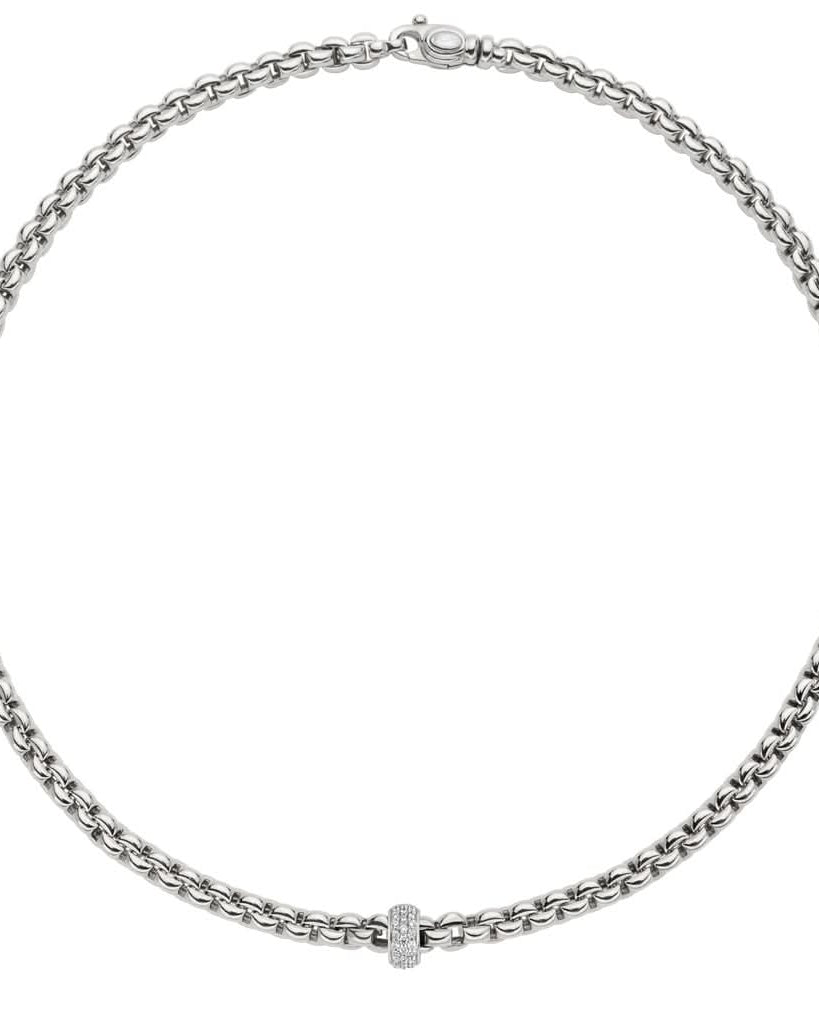 FOPE Jewellery FOPE EKA 18ct White Gold Necklace with Diamond-Set Rondels