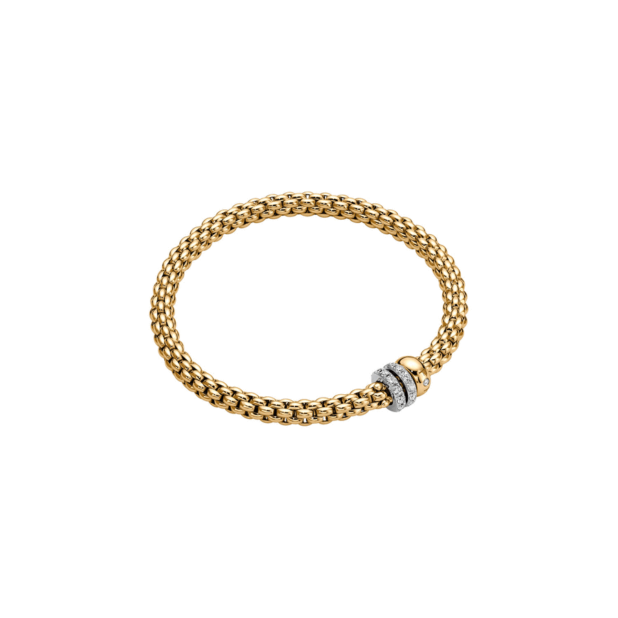 FOPE Jewellery FOPE SOLO 18ct Yellow Gold 'Flex'it' Bracelet with Diamond-Set Rondels