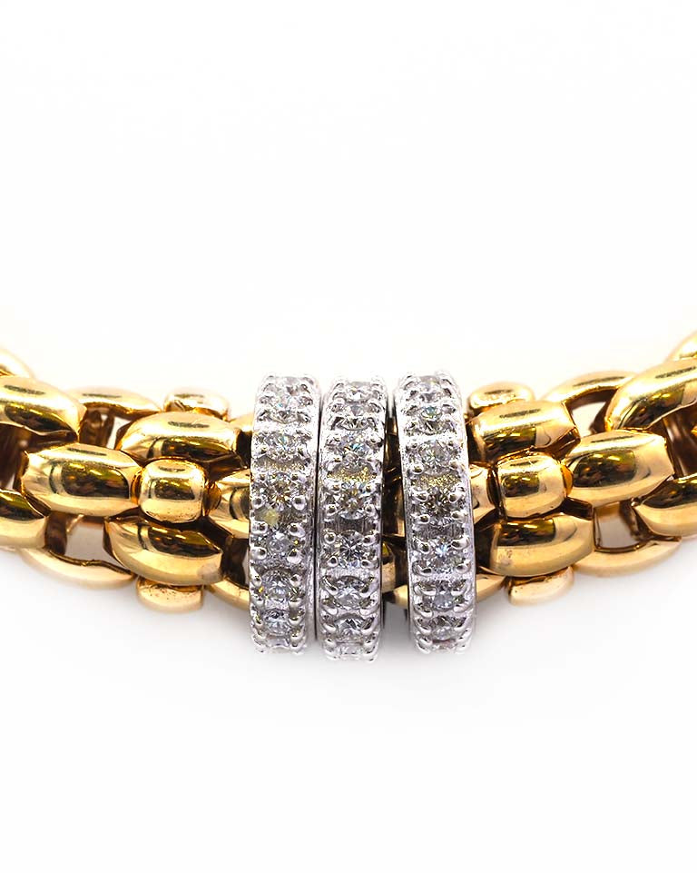 FOPE Jewellery Pre-Owned 18ct Yellow Gold Fope Rope Necklace with Triple 18ct White Gold Diamond-Set Rondels – 17"