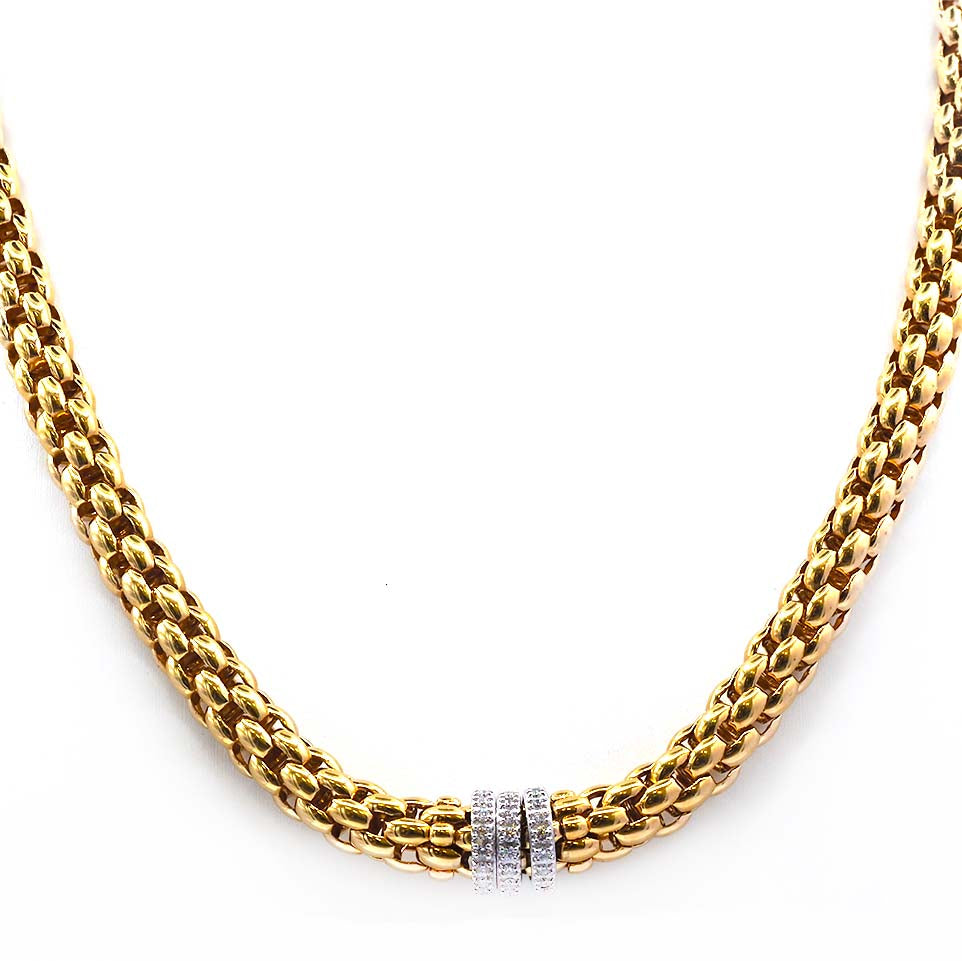 FOPE Jewellery Pre-Owned 18ct Yellow Gold Fope Rope Necklace with Triple 18ct White Gold Diamond-Set Rondels – 17"