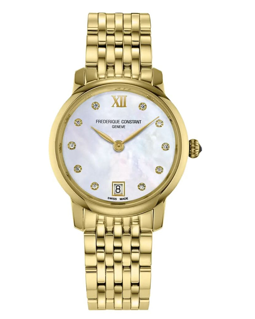 Frederique Constant Luxury Watch Frederique Constant Classics Slimline Diamond Quartz Date Watch FC-220MPWD1S25B