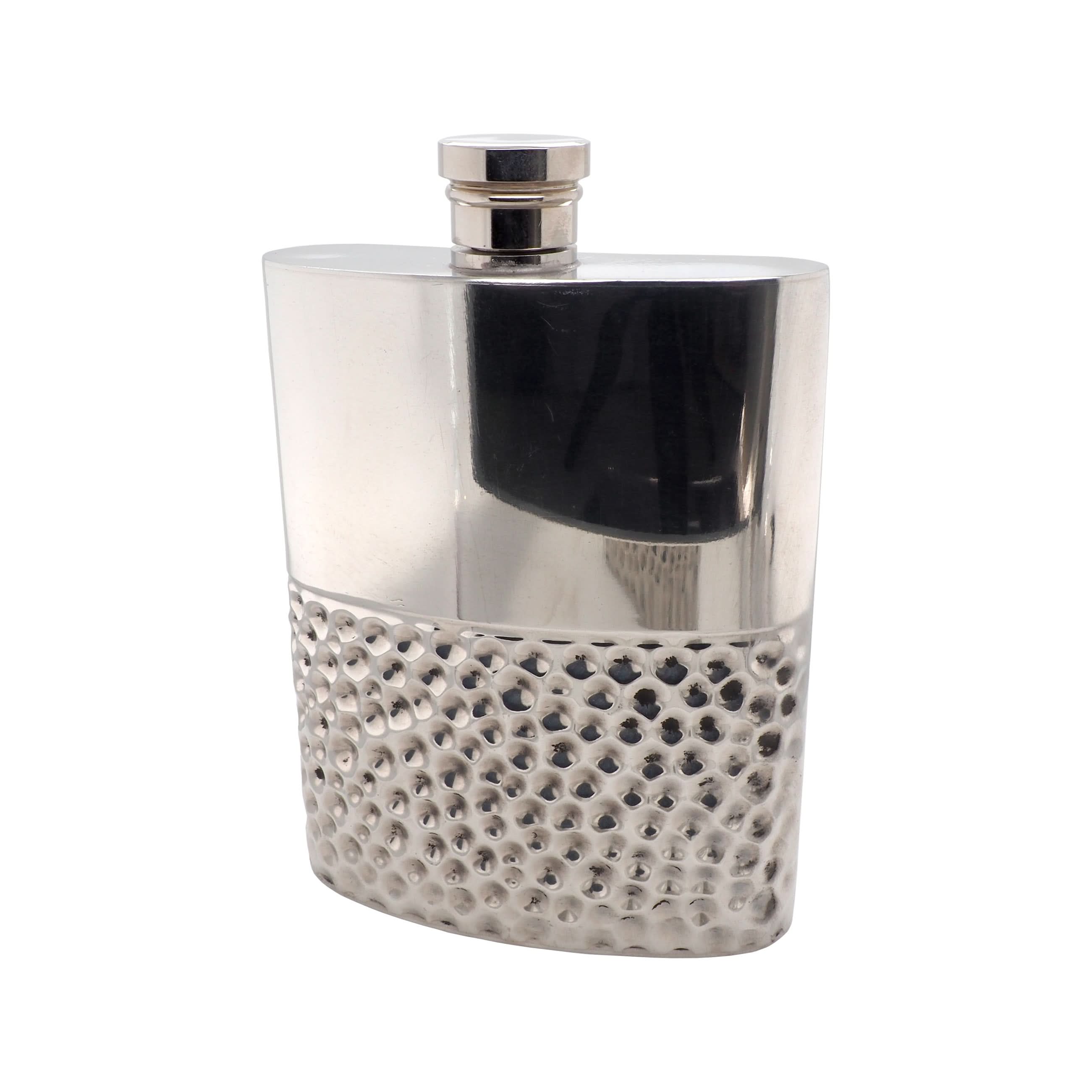 Marlborough Leather Mens Accessories Pewter 6oz Half-Hammered Hip Flask