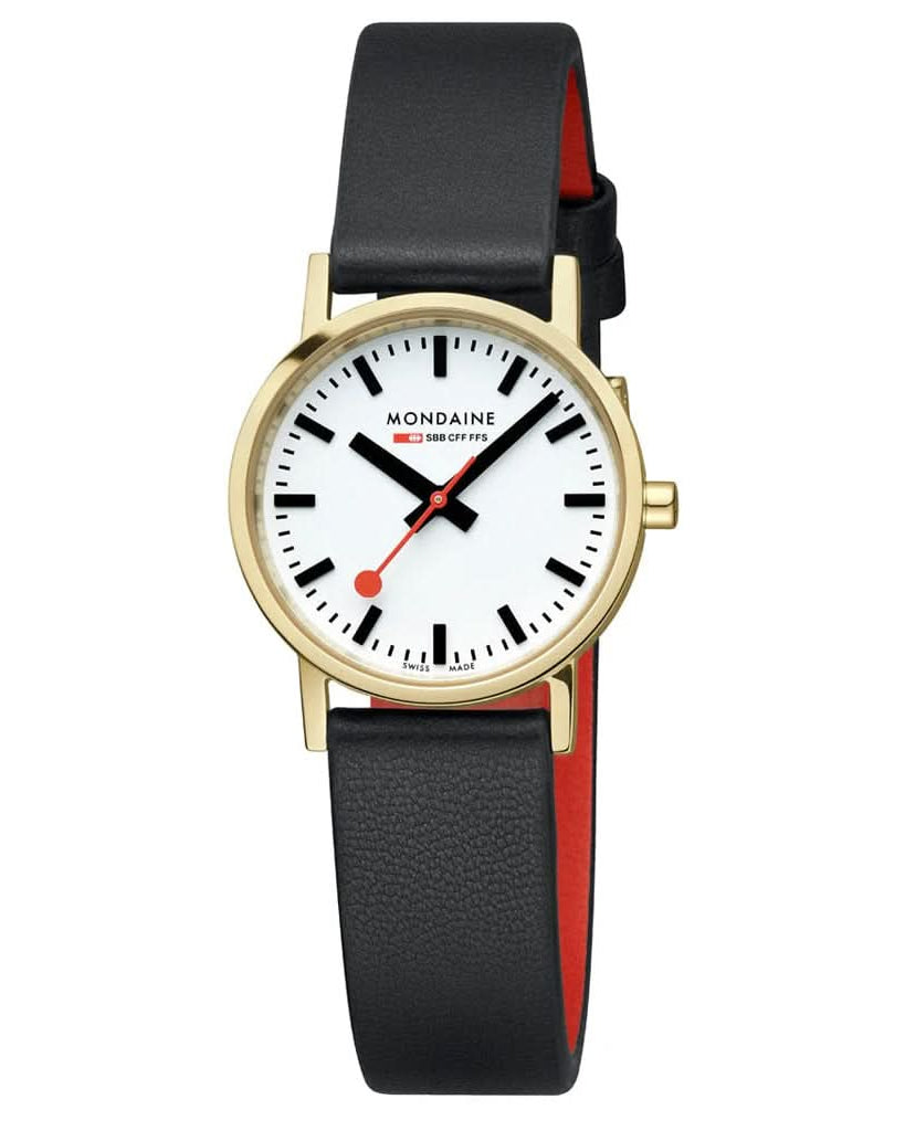 Mondaine Luxury Watches Mondaine Classic Black Vegan Grape Leather Strap Gold Case Watch A658.30323.10SBBV