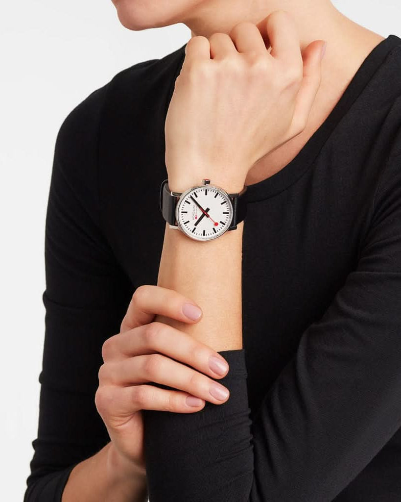 Mondaine Luxury Watches Mondaine EVO2 40 mm, Black Leather Watch, MSE.40110.LBV