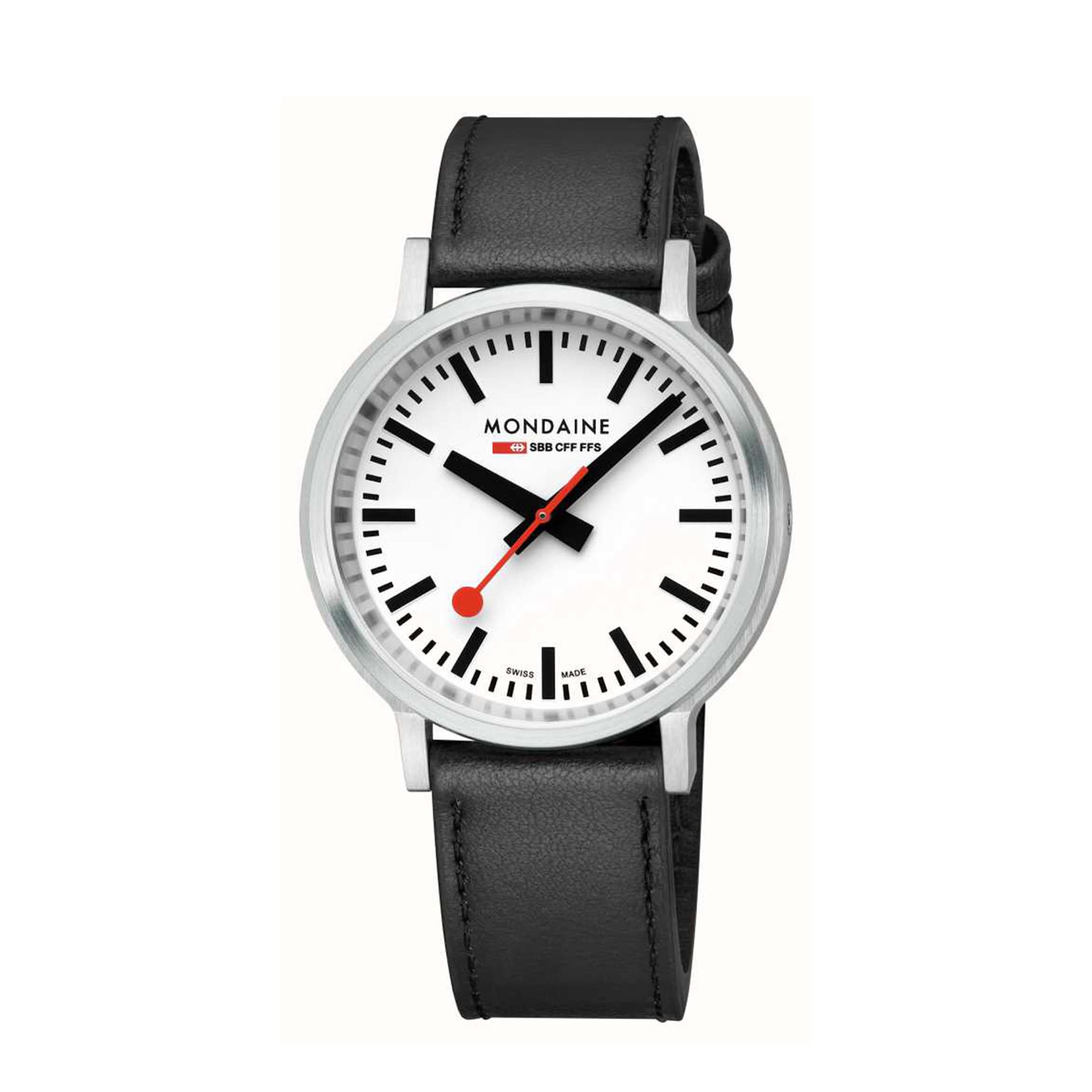 Mondaine Luxury Watches White Mondaine Stop2Go Backlight Quartz Strap Watch MST4101BLB