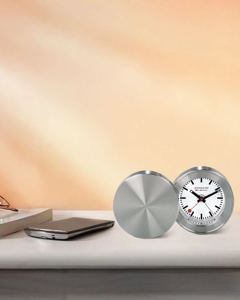 Mondaine Watch Accessory Mondaine Silver Coloured Table and Alarm Clock MSM.64410