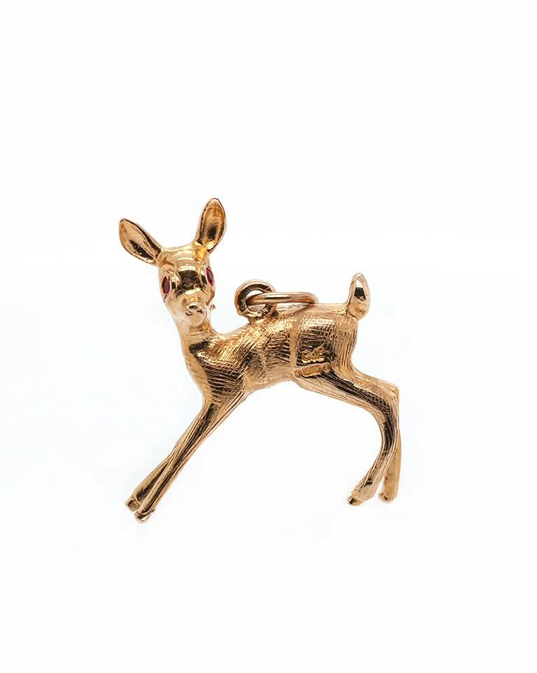 Ogden Of Harrogate Designer Jewellery 9ct Gold Bambi Charm with Gem-Set Eyes