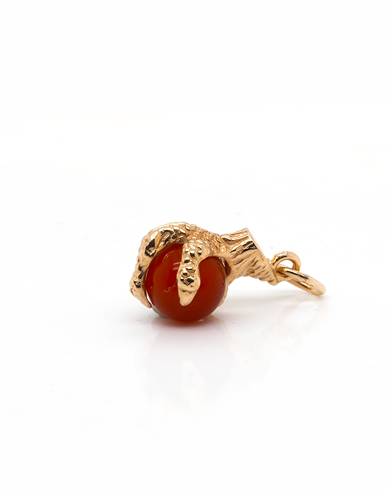 Ogden Of Harrogate Designer Jewellery 9ct Yellow Gold Eagle Claw & Carnelian Bead Charm