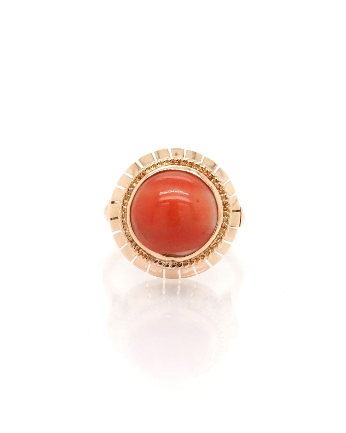 Ogden of Harrogate Jewellery 14ct Yellow Gold Ornate Coral Dress Ring, c.1950