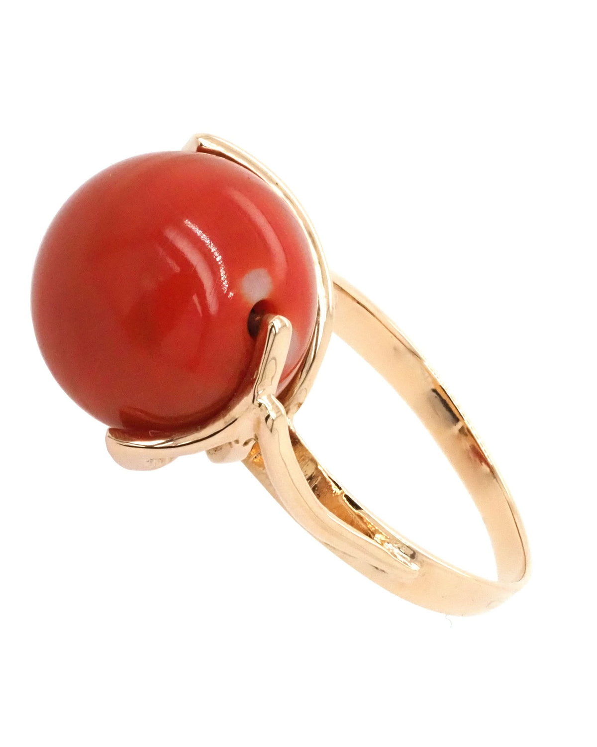 Ogden of Harrogate Jewellery 14ct Yellow Gold Ornate Spinning Coral Bead Ring, c.1950
