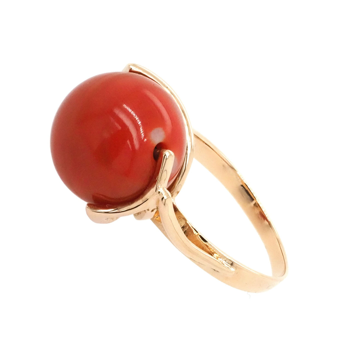 Ogden of Harrogate Jewellery 14ct Yellow Gold Ornate Spinning Coral Bead Ring, c.1950