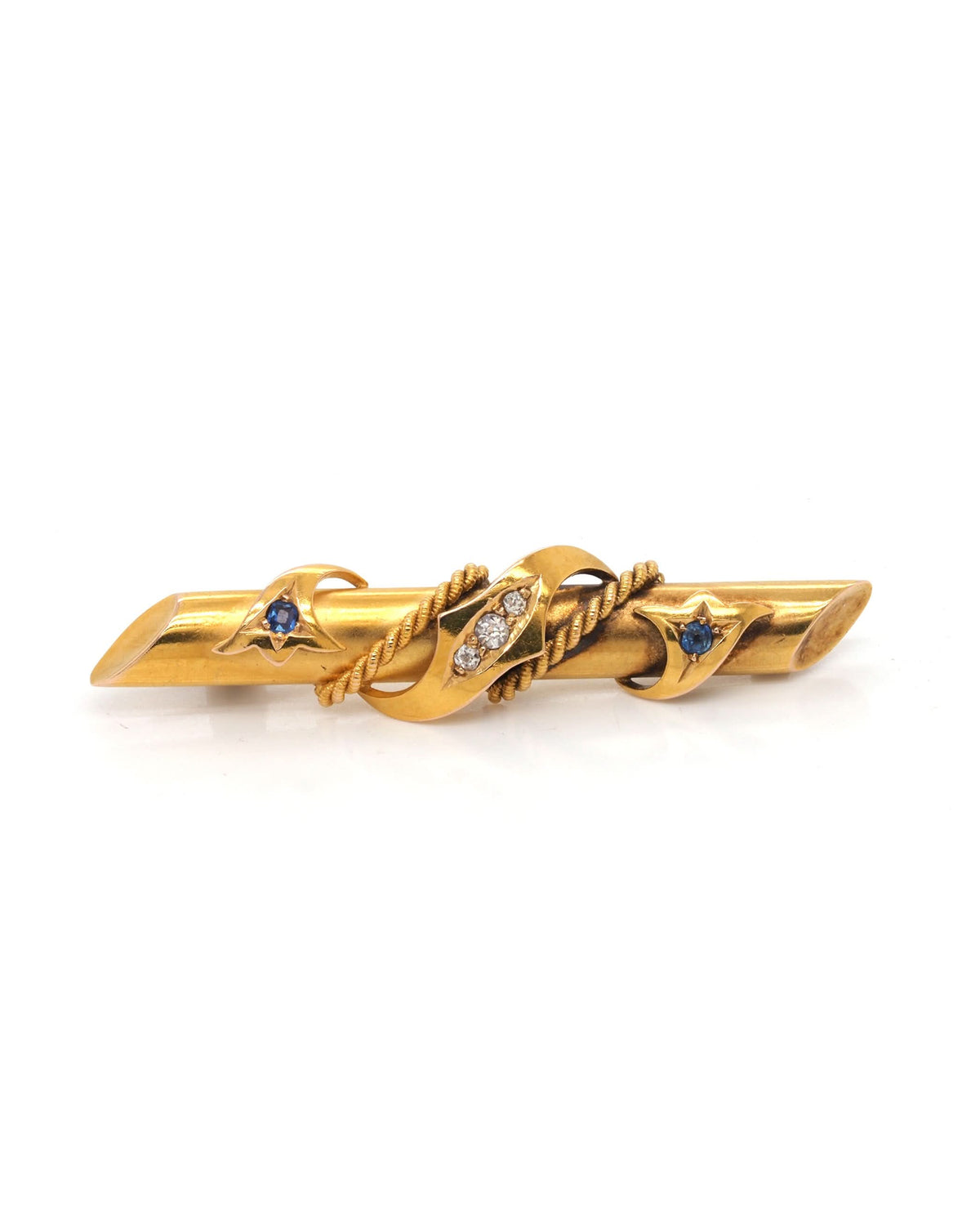 Ogden of Harrogate Jewellery 15ct Yellow Gold Sapphire and Diamond Bar Brooch, c.1915