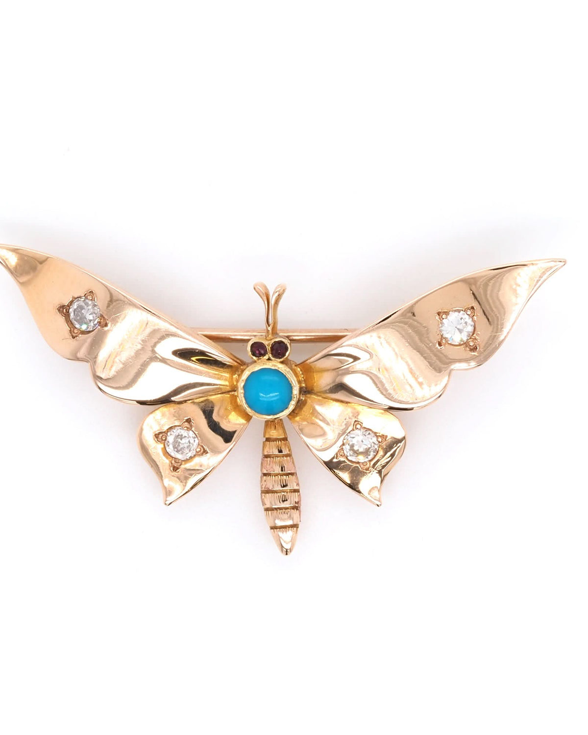 Ogden of Harrogate Jewellery 15ct Yellow Gold Turquoise and Diamond Insect Brooch