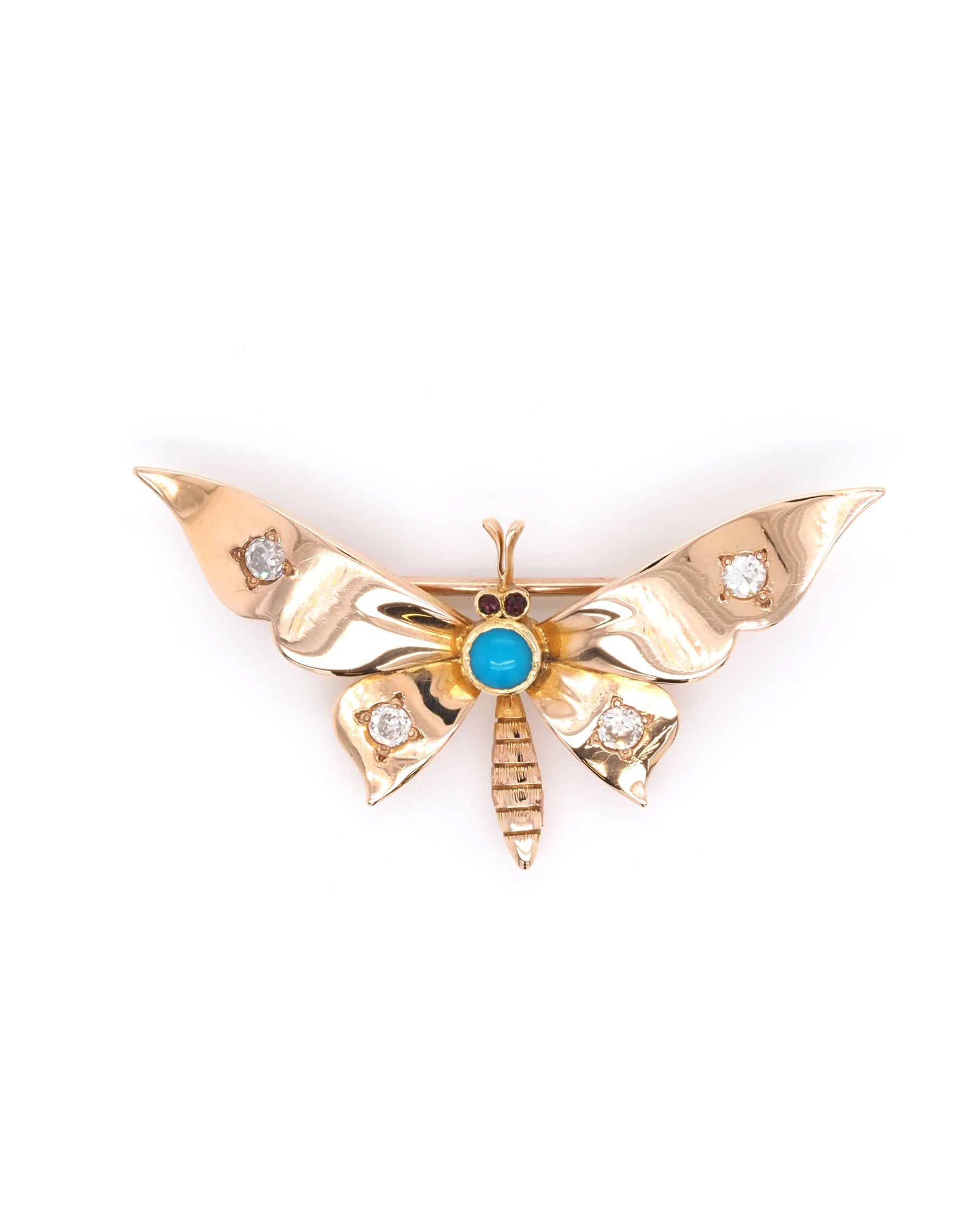 Ogden of Harrogate Jewellery 15ct Yellow Gold Turquoise and Diamond Insect Brooch