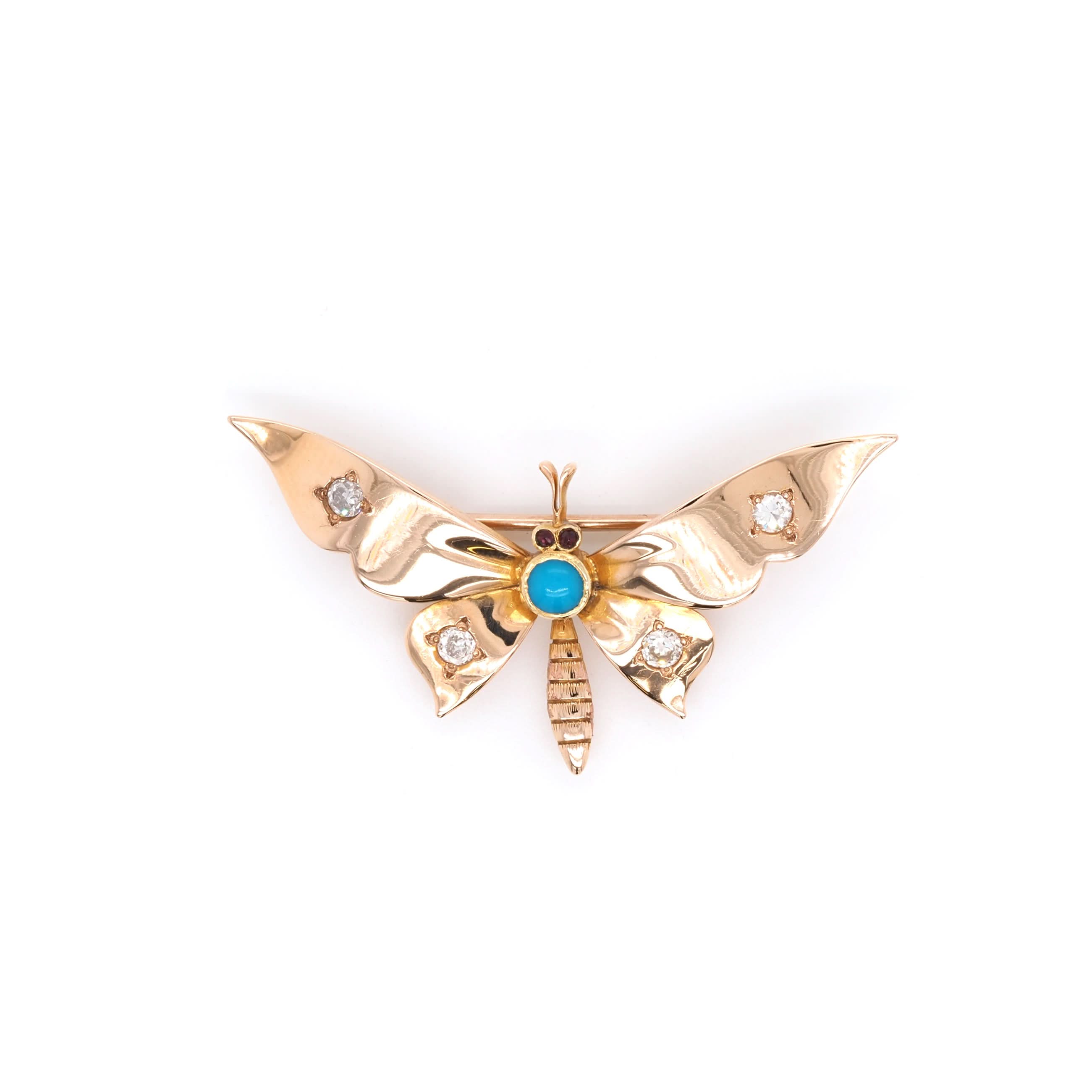 Ogden of Harrogate Jewellery 15ct Yellow Gold Turquoise and Diamond Insect Brooch