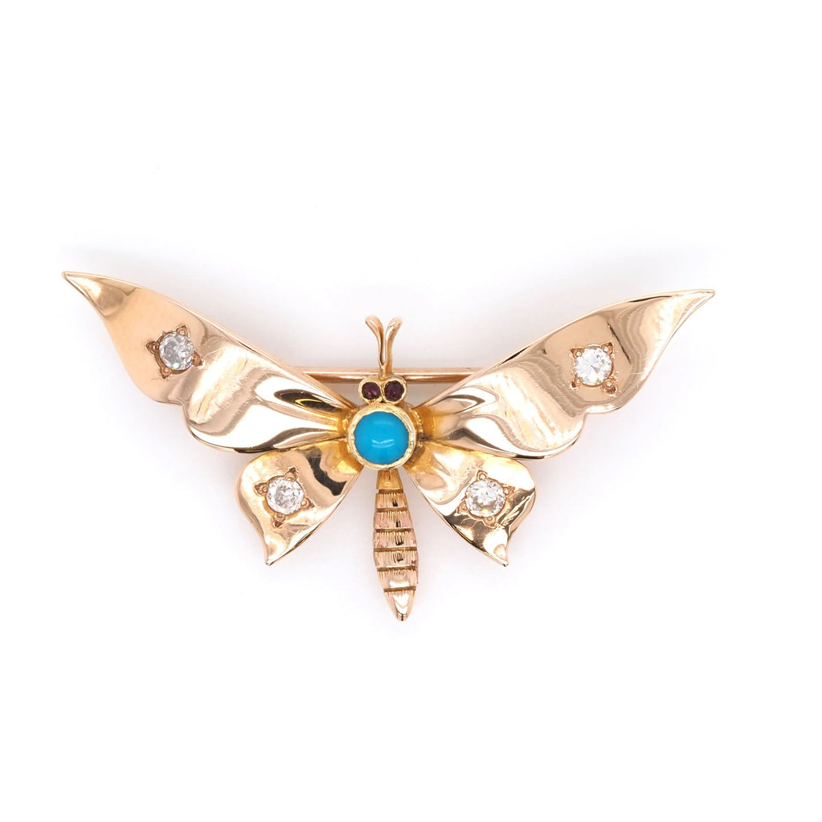 Ogden of Harrogate Jewellery 15ct Yellow Gold Turquoise and Diamond Insect Brooch