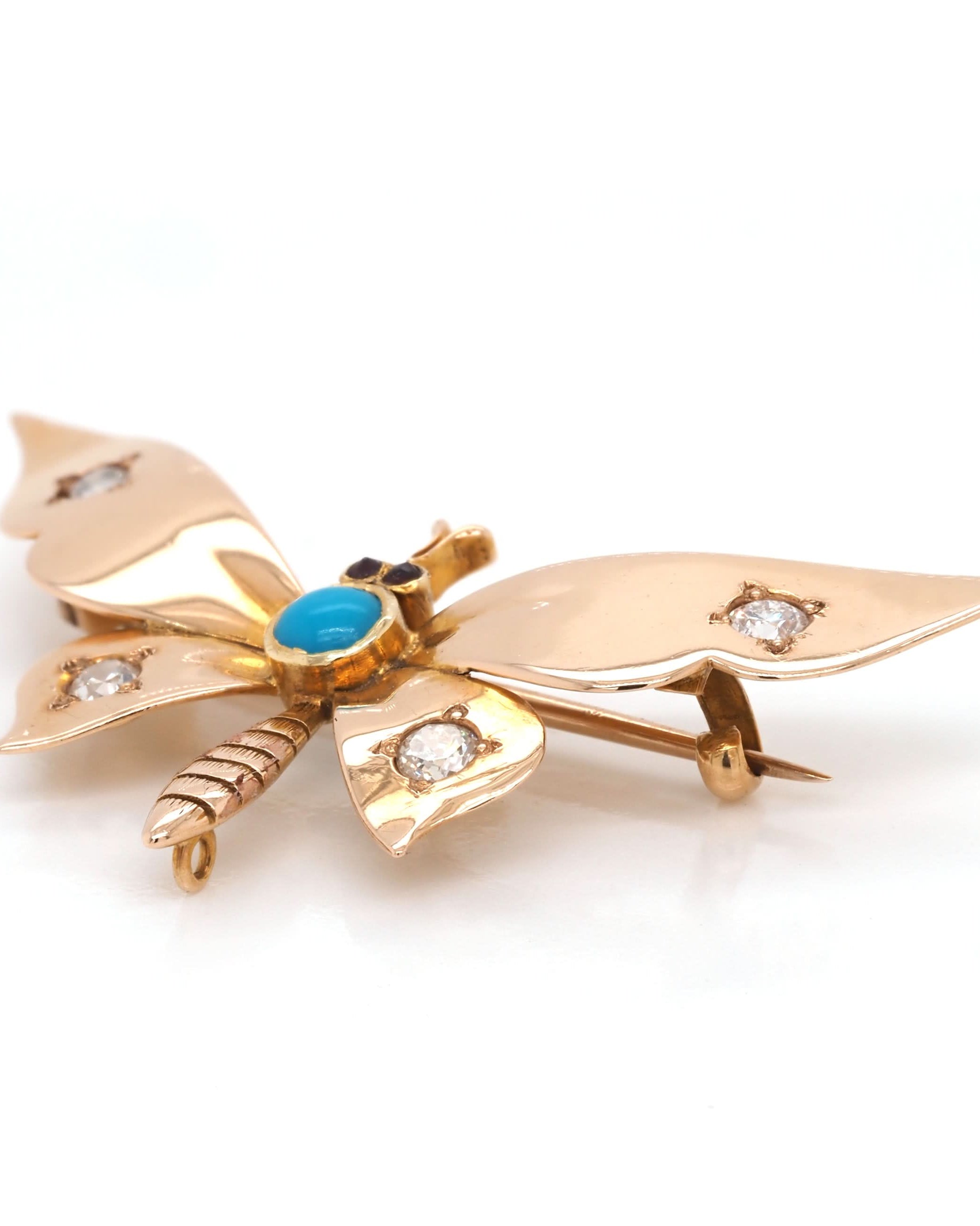 Ogden of Harrogate Jewellery 15ct Yellow Gold Turquoise and Diamond Insect Brooch