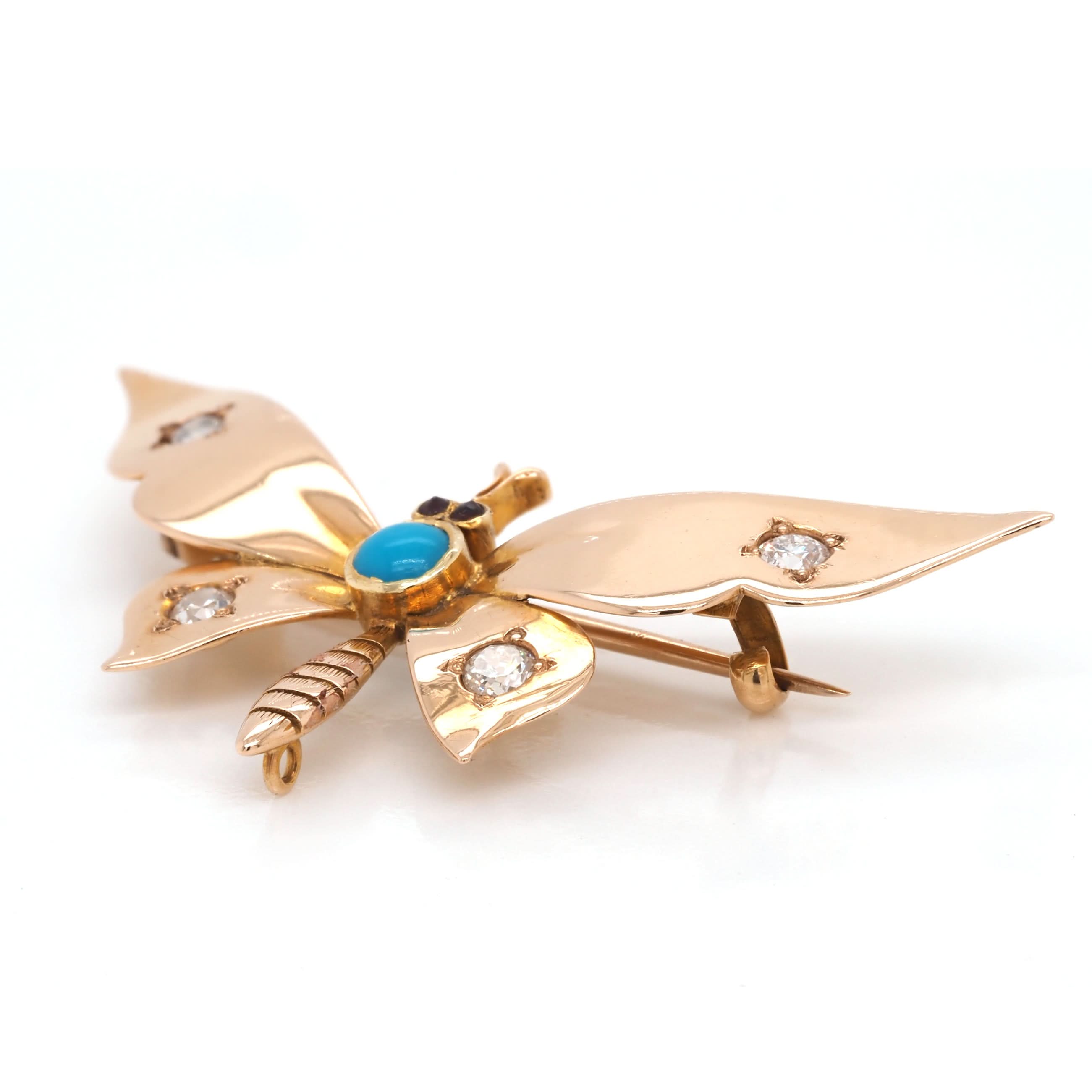 Ogden of Harrogate Jewellery 15ct Yellow Gold Turquoise and Diamond Insect Brooch
