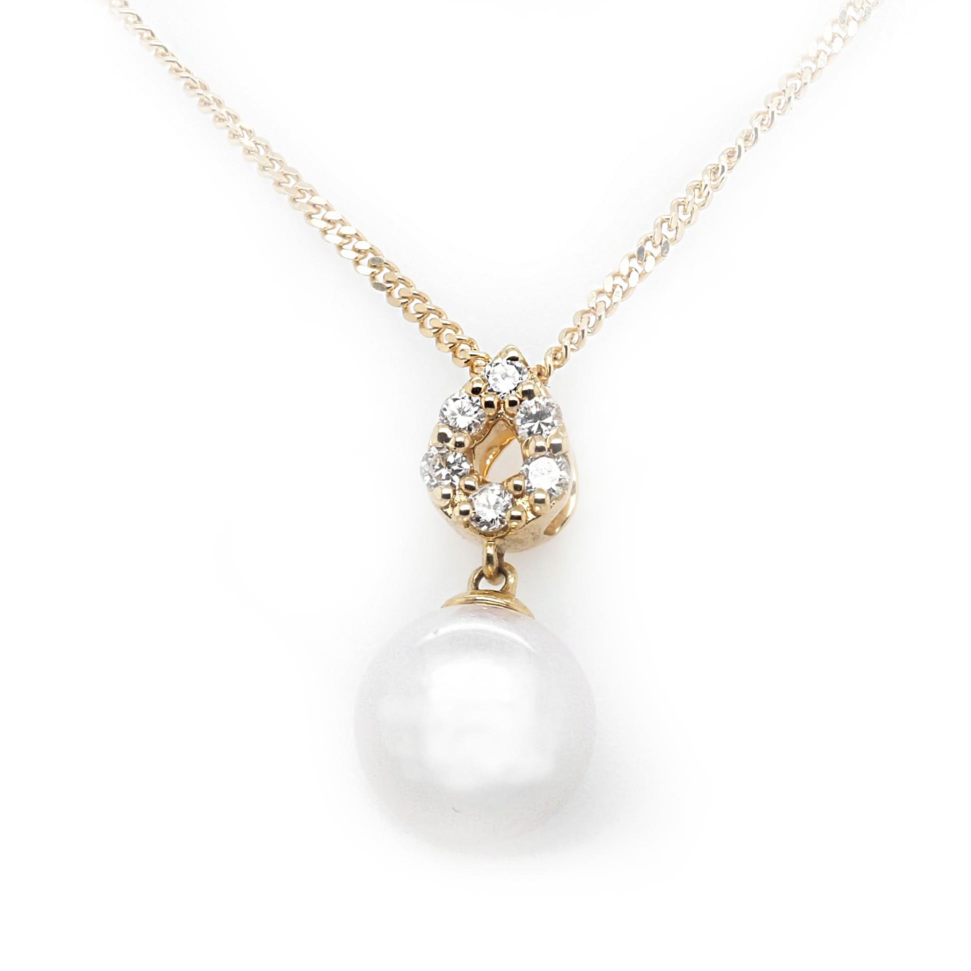 Ogden of Harrogate Jewellery 18ct Gold Akoya Pearl and Pear Diamond Cluster Pendant
