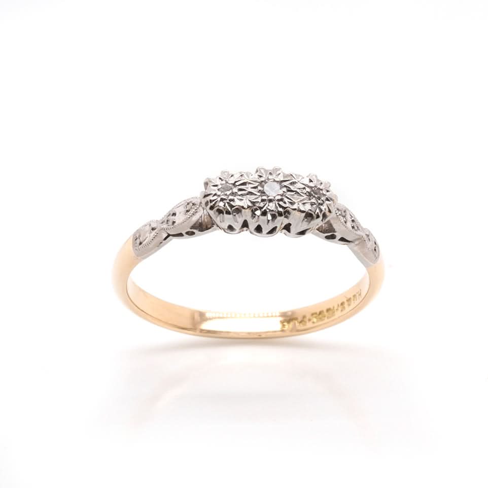 Ogden of Harrogate Jewellery 18ct Gold and Platinum Three Stone Diamond Ring C.1930