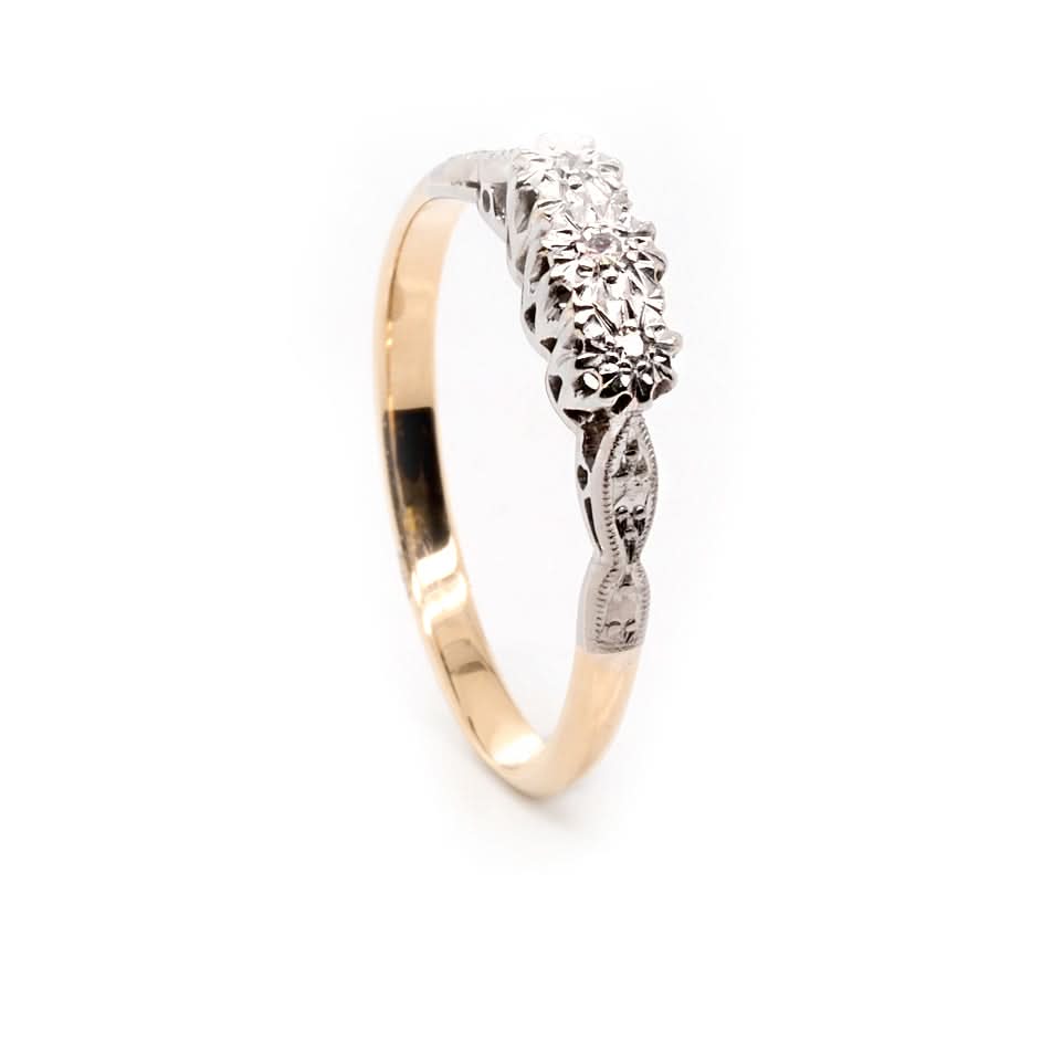 Ogden of Harrogate Jewellery 18ct Gold and Platinum Three Stone Diamond Ring C.1930